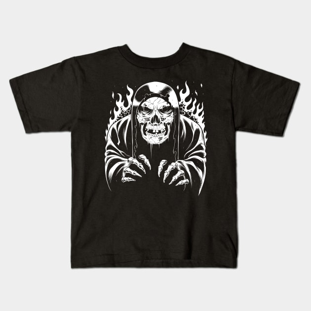 Skeleton Reaper Kids T-Shirt by tommartinart
